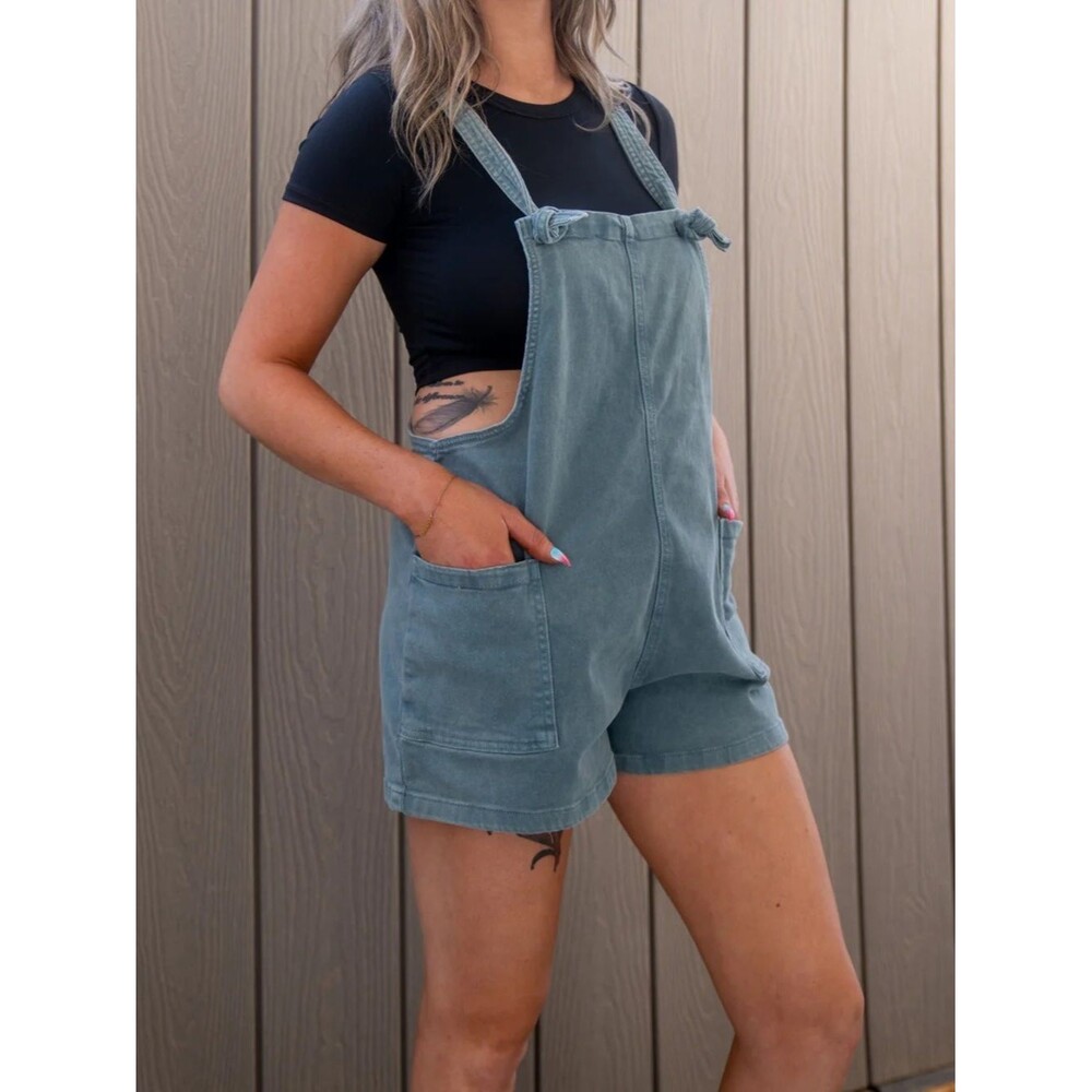 Zenana Blue Romper Overalls Size M NWT Casual Summer - Picture 1 of 8
